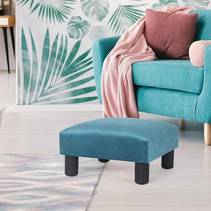 Joveco 15.7'' Small Footstool Ottoman Upholstered Soft Footrest with Non-Skid Plastic Legs, Foot Rest for Desk Couch Living Room Bedroom Office (Blue)-DeskLoop Office