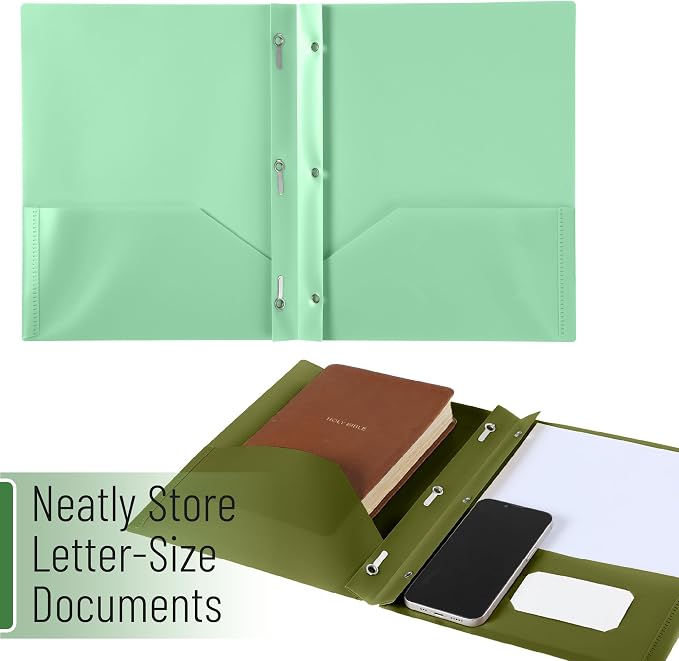 Mr. Pen- Plastic Folders with Pockets and Prongs, 5 Pack, Letter Size | Green - Image 7