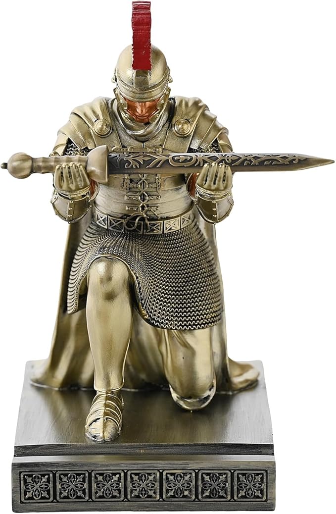 Roman Praetorian Prefect Warrior Knight Pen Holder Desk Ornament Resin Praetorian Guard Mobile Phone Stand Desk Accessories and Organizer for Office with a Letter Opener (Bronze)-DeskLoop Office