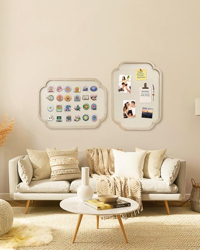 Modern Scalloped Pinboard, 17.7" x 23.6" Rustic Fabric Bulletin Board, Natural - Image 3