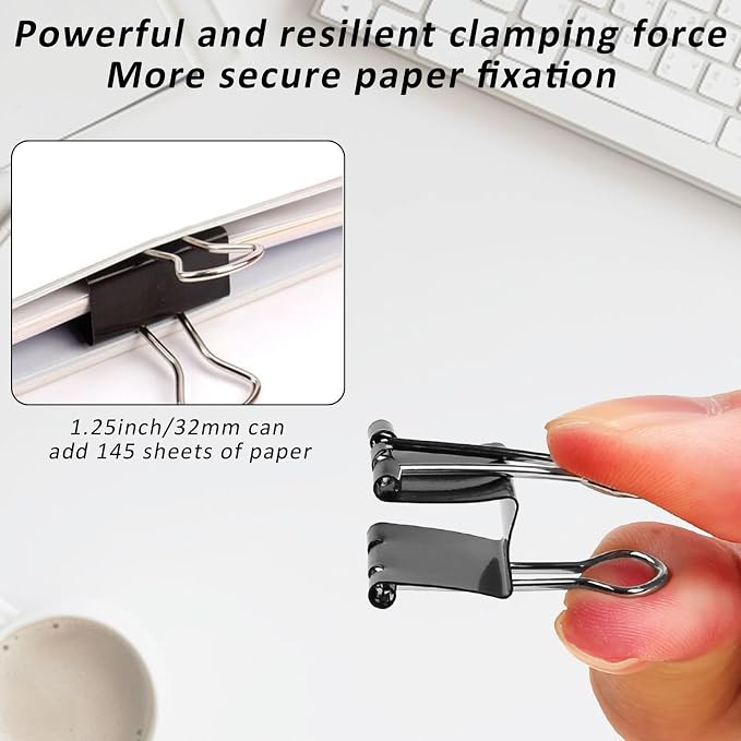 60 Pack Binder Clips Medium, 1.25 Inch/32mm Black Binder Paper Clips - Image 7
