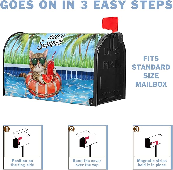 Hello Summer Funny Cat Mailbox Covers Magnetic Tropical Plants Watermelon - Image 6