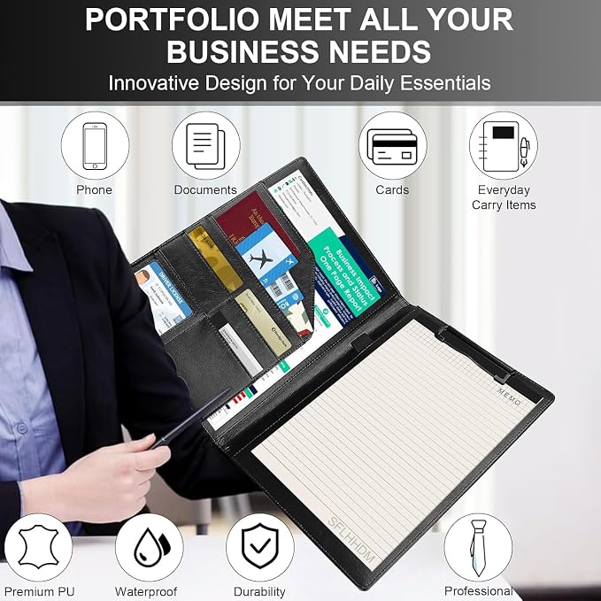 Portfolio Folder Padfolio with A4 Clipboard, Professional PU Leather Folder - Image 7