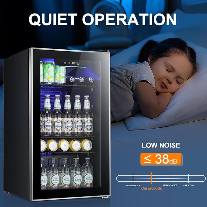 Antarctic Star Beverage Refrigerator -120 Can Mini Fridge for Soda Beer or Wine,Small Drink Dispenser, For Office or Bar with Adjustable Removable Shelves，Convertible Door ，3.1 Cu.Ft-DeskLoop Office