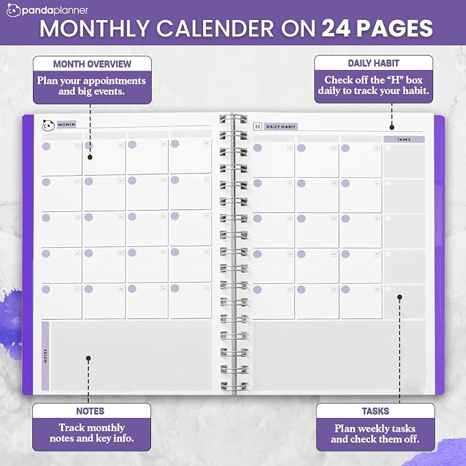 Panda Planner Undated Weekly Spiral Notebook 2026-2027, 5.75 x 8.25 Purple | 52 - Image 4