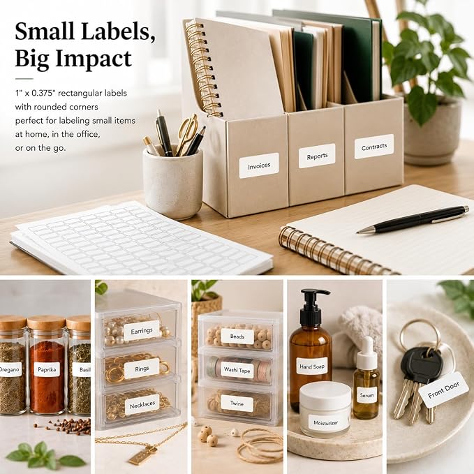 Small Sticky Labels White Rectangular Labels 1" x 0.375 + Bonus Color Labels - Image 5