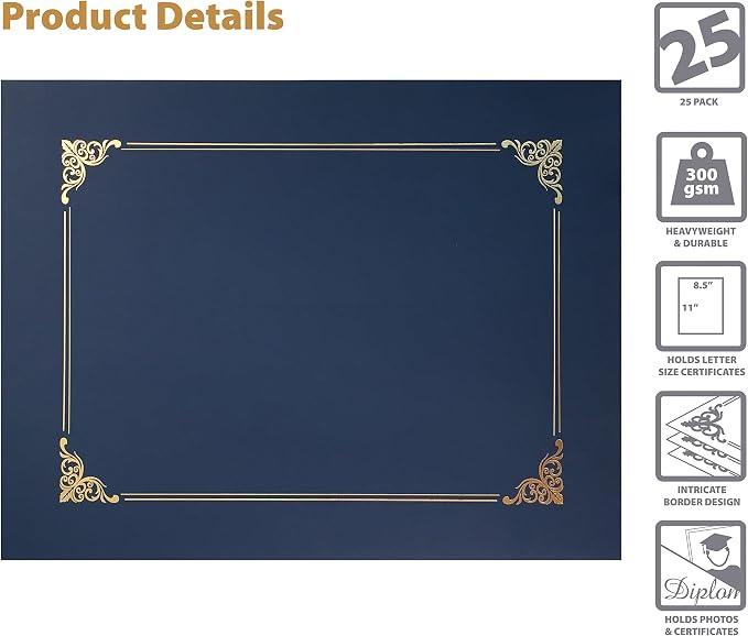 Better Office Products 25 Pack Navy Blue Certificate Holders, Diploma Holders - Image 3
