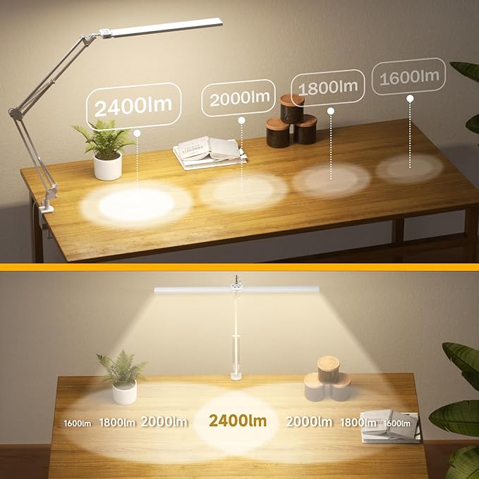 SKYLEO Led Desk Lamp for Home Office - 2400LM Ultra Bright Desk Light -Eye Caring Desk Lamp with Clamp - Adjustable Office Lamp with Remote Control- Easy Installation - 24W White-DeskLoop Office