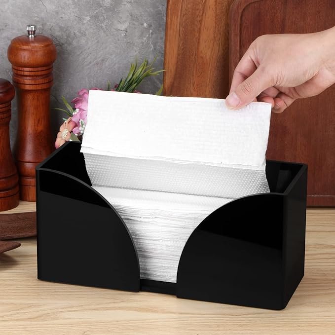 2Pack Paper Towel Dispenser Countertop, Black Acrylic Paper Towel Holder for Bathroom Folded Paper Towel Dispenser Clear Trifold Napkin Holder for Z-fold, C-fold, MultiFold Trifold - Home Kitchen-DeskLoop Office