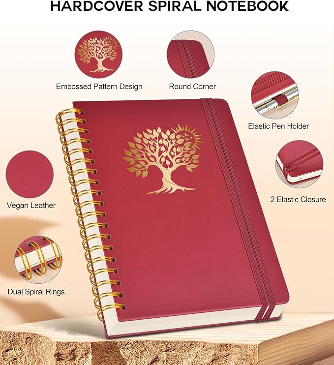 Large Spiral Notebook Journal for Women Men - 300 Numbered Lined Pages, College Ruled, A4 Hardcover Spiral Bound Notebook for School, Work, Note Taking, Writing, Leather Spiral Journal 8.5"x11"-DeskLoop Office