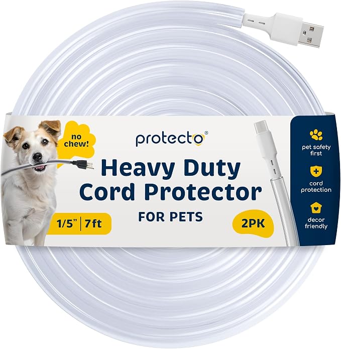 PROTECTO 2-Pack Heavy Duty Cord Protectors from Pets No Chew Solution, 7ft Easy by protecto
