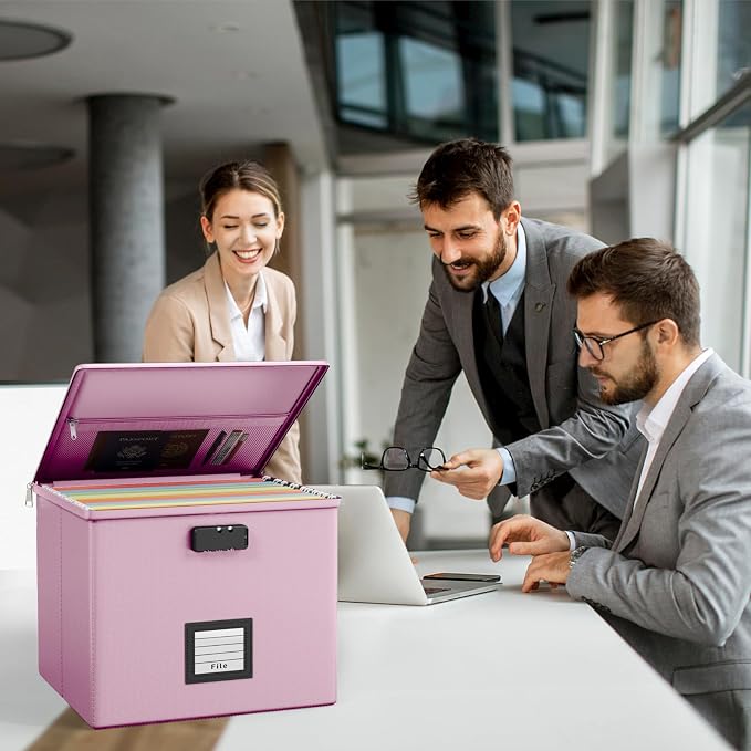 Pink Fire Proof File Box for Documents - Image 2