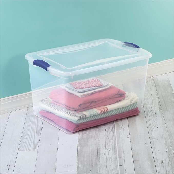 66 Qt Storage Bins 6-Pack, Secure Blue Latches, Recessed Stacking, 66Qt Capacity - Image 4