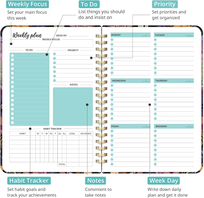 Taja Undated Weekly Planner, Weekly To Do List Notebook - Image 2