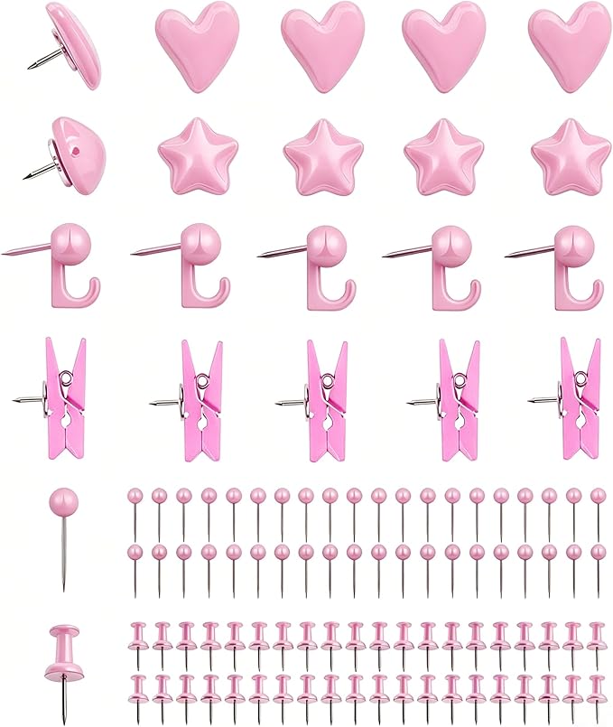 KEYDUACU 150 Pcs Pink Push Pins Set, Metal Thumb Tacks, Decorative Push Pins by KEYDUACU
