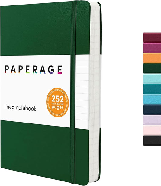 PAPERAGE Lined Journal Notebook, (Dark Green), 252 Pages, Medium 5.6 in x 8 in - 100 GSM Thick Paper – Hardcover Journaling Notebook for Work, School & Note Taking-DeskLoop Office