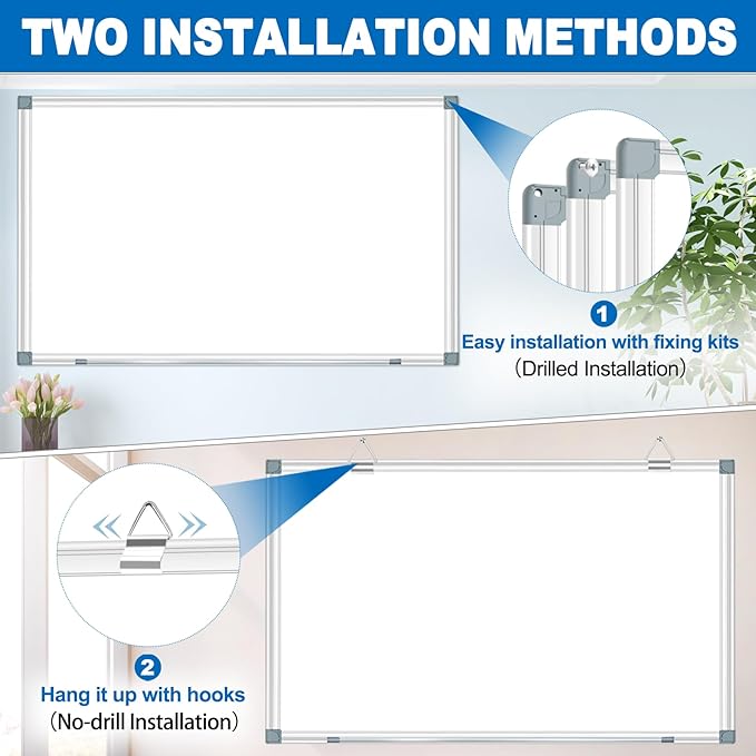 White Board Dry Erase Whiteboard for Wall 72" x 48" Aluminum Presentation Magnetic Whiteboards with 4 Hooks, 12 Magnets, 3 Markers & 1 Eraser-DeskLoop Office