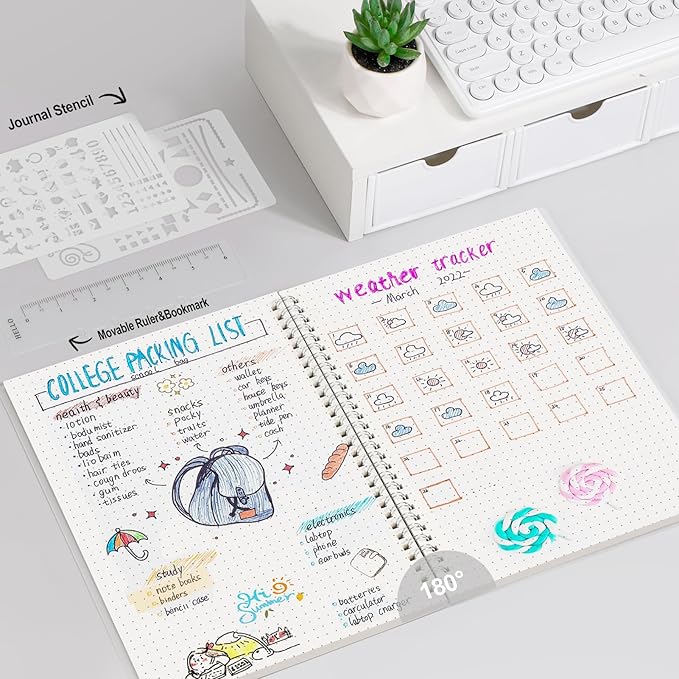 AHGXG Bullet Dotted Journal - Dot Grid Spiral Notebook B5, 140 Pages, 100 GSM Thick Paper, Waterproof Plastic Cover Journals for Bullet Journaling, Sketching, 7.6" x 10", Transparent-DeskLoop Office