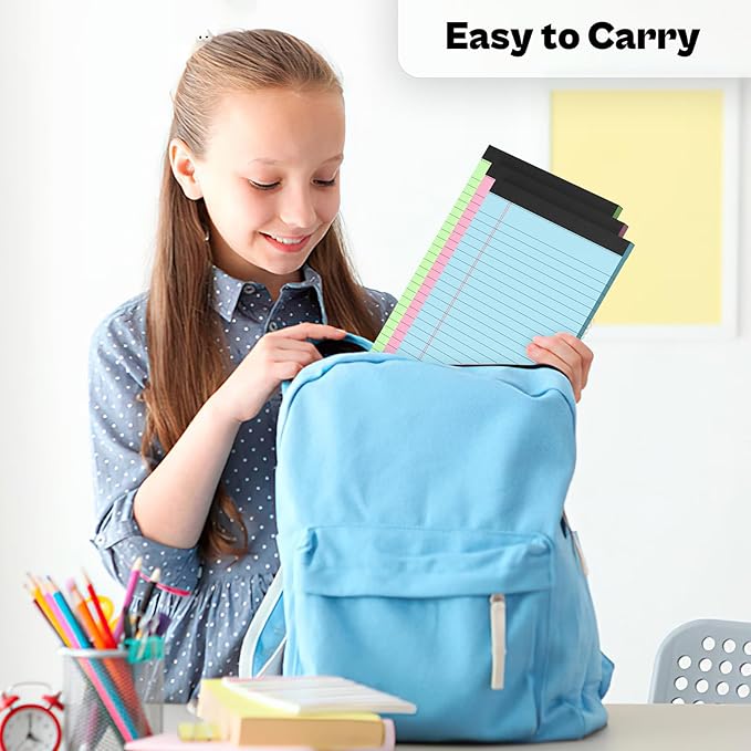 6 Pack Legal Pads 5x8 Note Pads College Ruled Notepad Pink/Green/Blue Perforated Small Legal Pads 80GSM Notepads 30 Sheets Writing Pads Line Paper Pad for School, College, Office, Business-DeskLoop Office