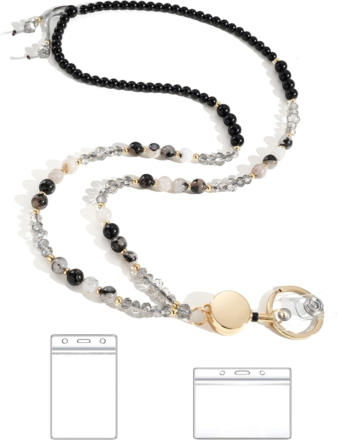 BettDecor Lanyards for ID Badges and Keys, Natural Stone Beaded Teacher Lanyard by BettDecor
