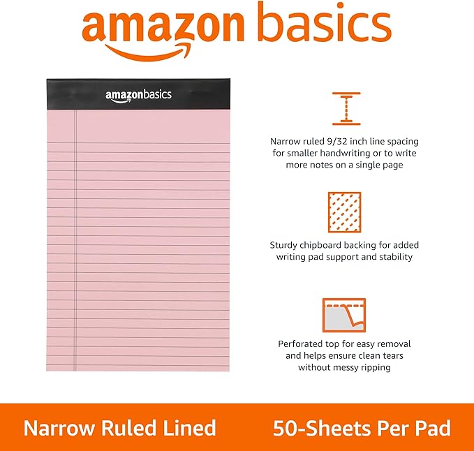 Amazon Basics Narrow Ruled 5-Inch by 8-Inch Lined Writing Note Pads, 6 Count (50 Sheet Pads), Multicolor-DeskLoop Office