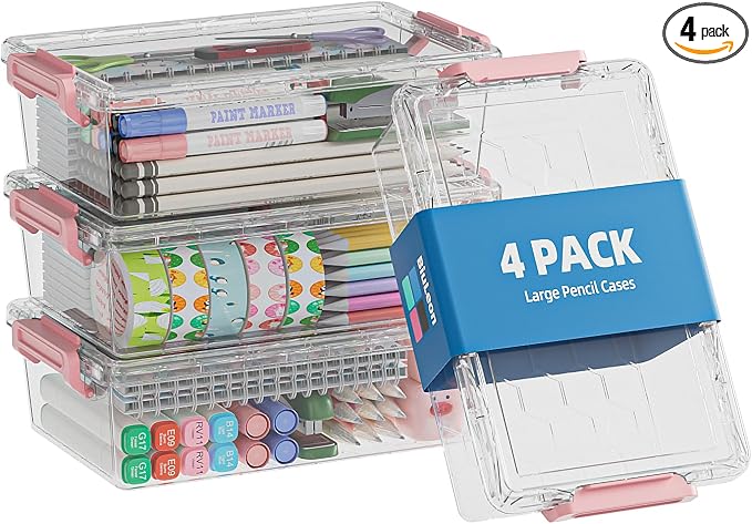BiuLeon 4 Pack Extra Large Pencil Box, Plastic Pencil Case Organizer, Stackable by Unknown