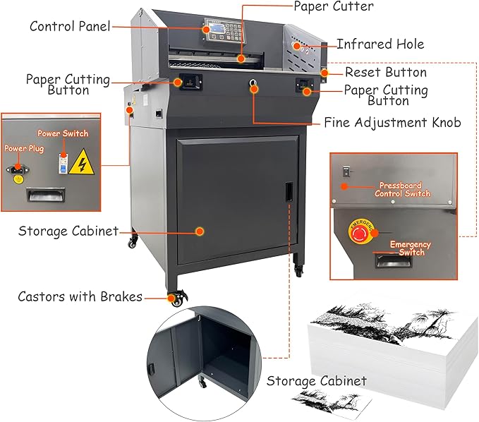 INTSUPERMAI Electric Paper Cutter Heavy Duty Paper Trimmers Guillotine Max. 490 mm /19.29 inch Cutting Length Digital Numerical Control Commercial Paper Stack Cutter Trimmer for Paper Cutting 110V-DeskLoop Office