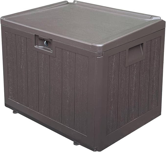 33 Gallon Pro Waterproof Outdoor Storage Bin Resin Deck Box for Patio, Poolside, and Garden, Lockable & UV-Resistant, Ideal for Small Spaces, Brown-DeskLoop Office