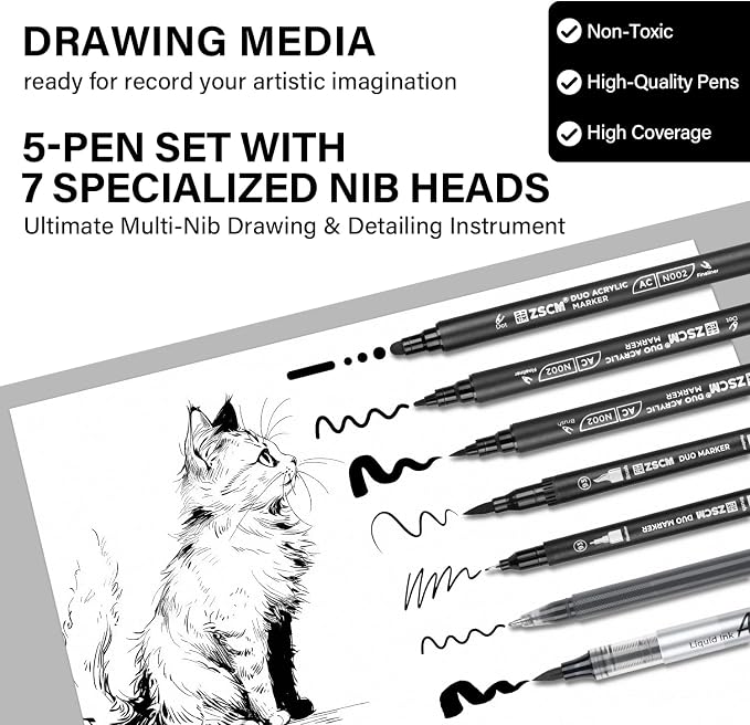 ZSCM 5 Pack Black Acrylic Ink Pens - Image 2