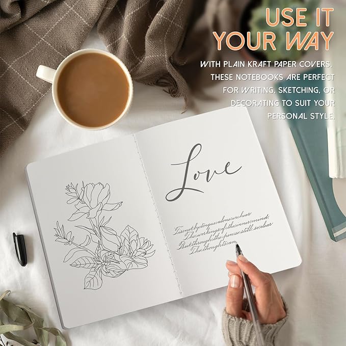 LIONSOUL Bulk A5 Journal Notebook, Kraft Cover 80 Pages Lined Paper Journal for Traveler, Notes, Memo - Bulk Journals Sewn Brown Notebook for School Supplies, Office Supplie (blank 80pages, 10pack)-DeskLoop Office