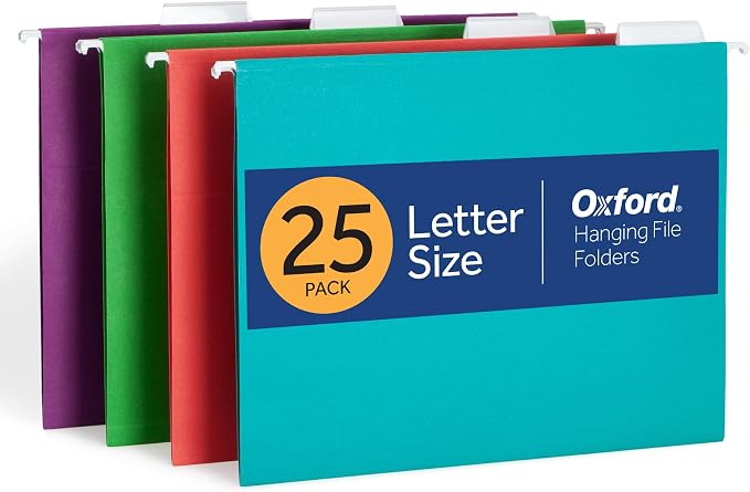 Oxford Hanging File Folders, 25 Pack, Letter Size, 4 Tropical Colors, 5 Tab by Oxford