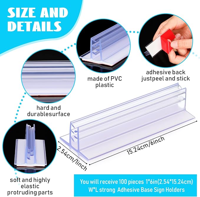 Fulmoon 100 Pcs Sign Holder, Adhesive Base Sign Holders Multiple Uses - Image 2
