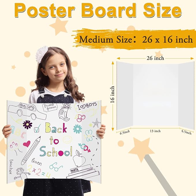 AKONEGE 4Pcs Medium Trifold Poster Board, 26 x 16 Inches White Tri Fold Poster - Image 2
