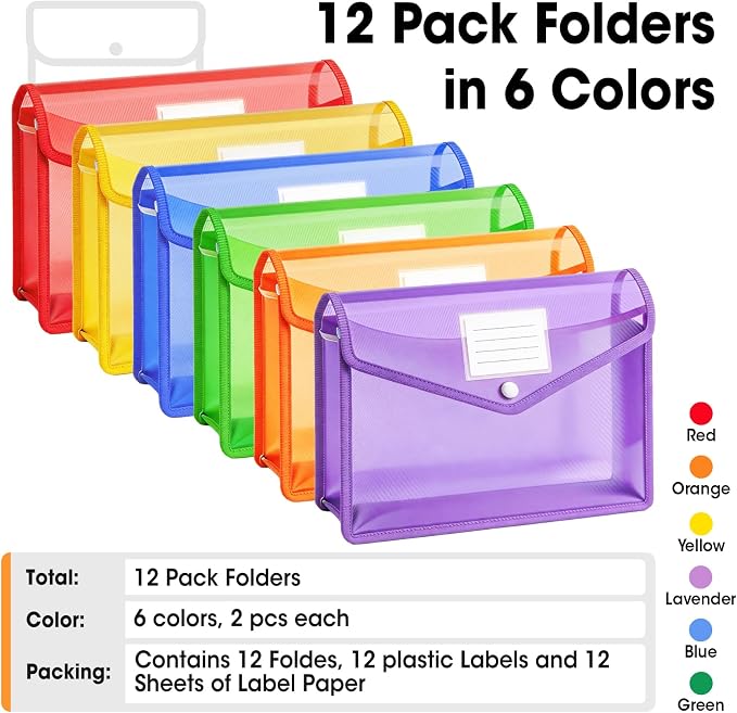 AZEN 12 Pack Plastic Expanding File Folder, Plastic Envelopes - Image 3