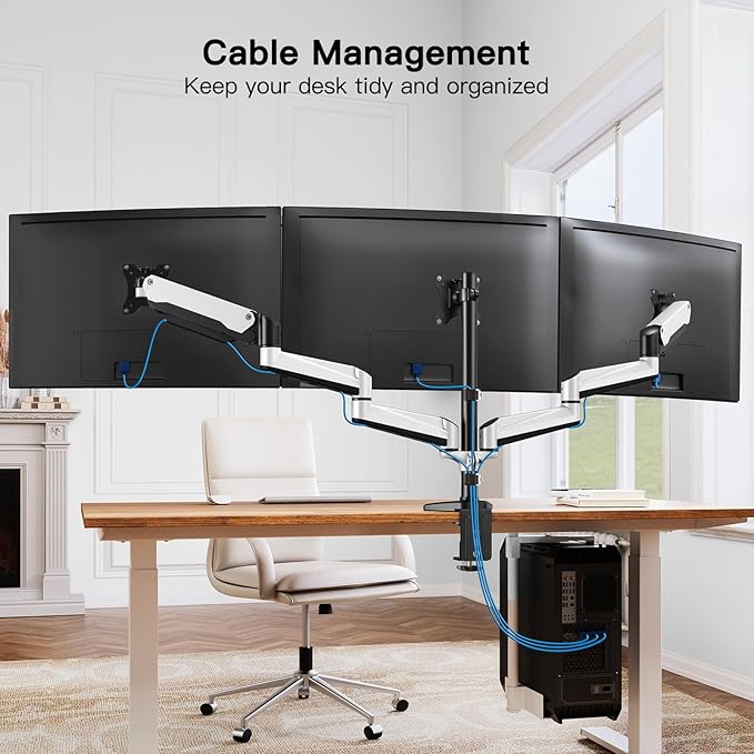 HUANUO Triple Monitor Stand - Full Motion Articulating Gas Spring Monitor Mount Fit Three 17 to 32 inch LCD Computer Screens with Clamp, Grommet Kit-DeskLoop Office