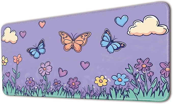 Keyboard Mat, Large Mouse Pad, Flower and Butterfly by Flodirise