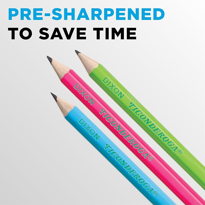 Ticonderoga Wood-Cased Pencils, Pre-Sharpened, #2 HB Soft, Neon Colors - Image 6