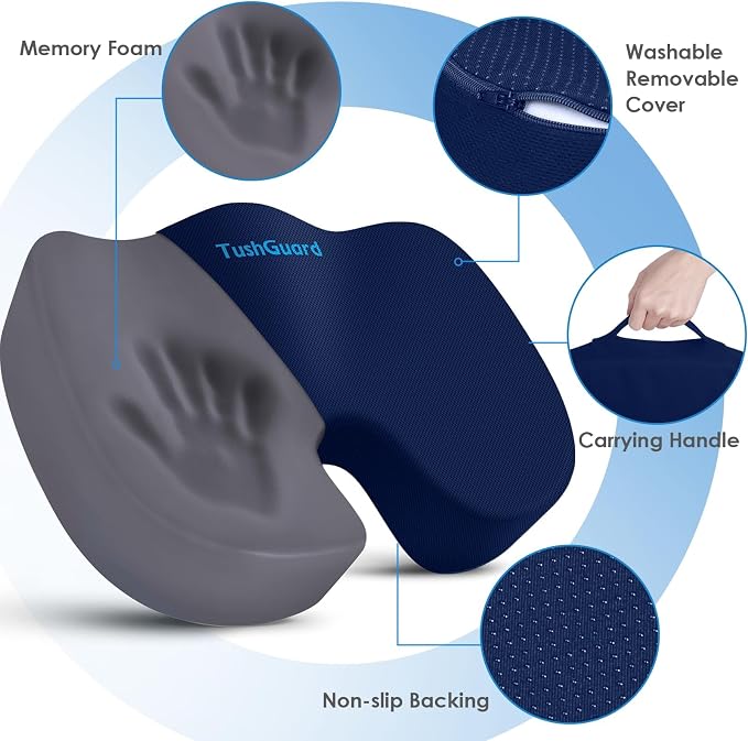 TushGuard Seat Cushion for Office Chair Memory Foam Non-Slip Cushion Back - Image 3