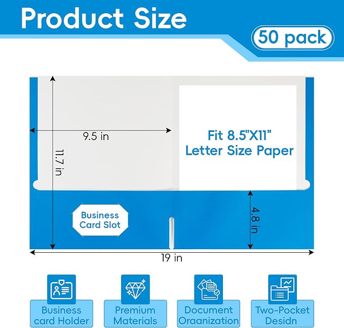 VZCPYTPM 50 Pack Blue Folders - Image 2