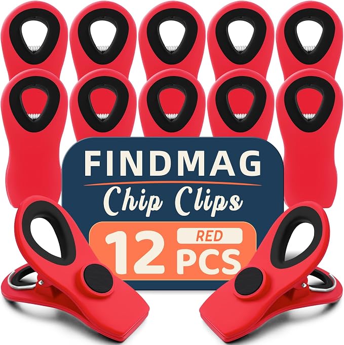 FINDMAG Chip Clips, Bag Clips, 12 Pack Plastic Clip by FINDMAG