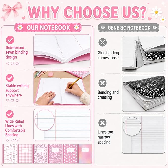 6 Pack Large Composition Notebooks Bulk 9.8 × 7.5 in Wide Ruled Hard Cover - Image 4