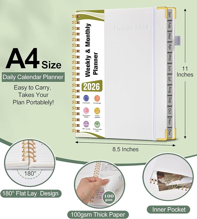 2026 Planner, Hardcover Leather Weekly and Monthly Planner, January 2026 - Image 5