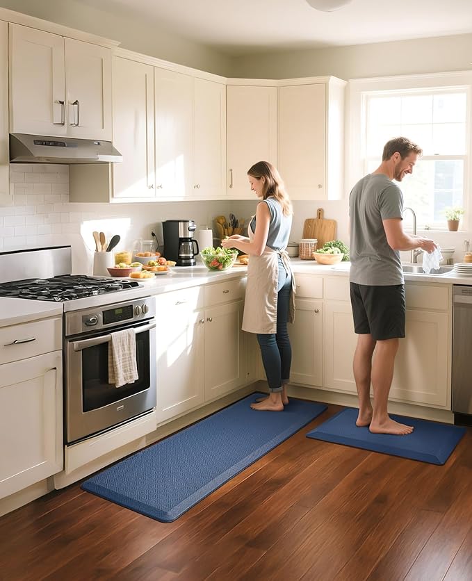 Ophanie Kitchen Mats for Floor, 3/4 Inch Thick Kitchen Rugs, Anti Fatigue Standing Cushioned Mat, Waterproof,Comfort Ergonomic Mat for Office, Home, Sink, 24'' x 70'' Blue Non-Slip Bottom-DeskLoop Office