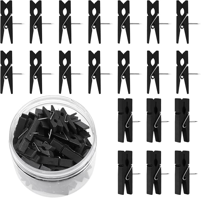 50 Pcs Push Pin with Wooden Clips, Durable Wooden Push Pins, Decorative by Joyberg