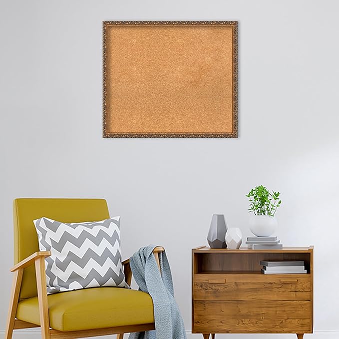 Amanti Art Natural Cork Board for Wall, 26x30 Vision Board with Bronze Frame, Large Corkboard Office Decor for Home Organization, Traditional Corkboard Pinboard to Display Items for Home Organization-DeskLoop Office
