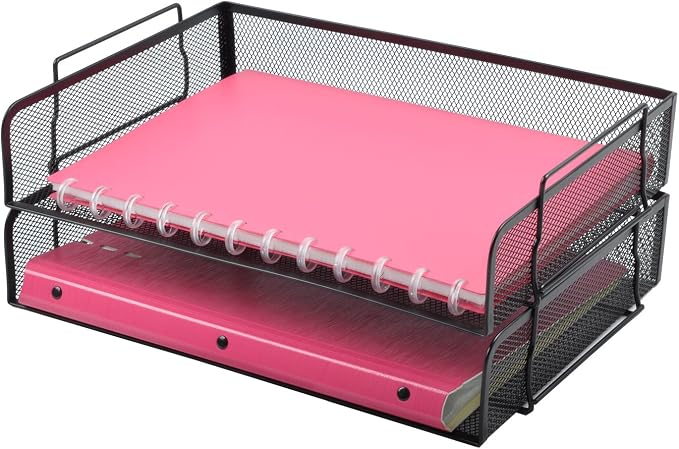 EASEPRES 2 Pack Stackable Desk Paper Tray, Metal Mesh Desktop Document Letter by EASEPRES