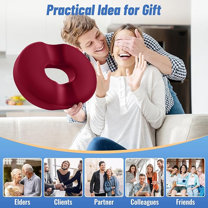 CloudBliss Donut Pillow Seat Cushion Chair Pad for Tailbone Pain Relief and Hemorrhoids, Memory Foam Seat Chair Cushion for Men and Women for Home & Office, (Red)-DeskLoop Office