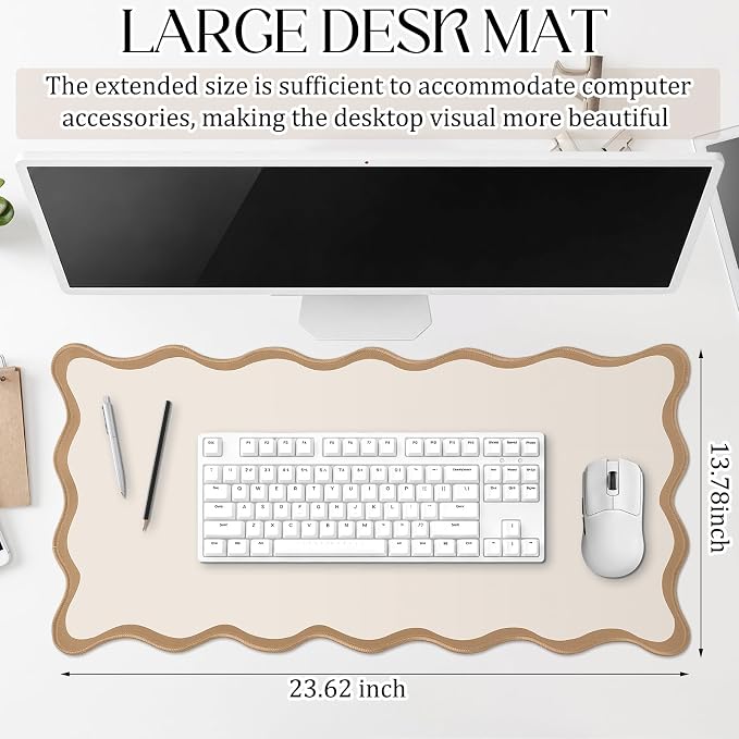 Hahafelt Scalloped Desk Mat Large Desk Pad Cute Coquette Table Mat Back to - Image 2