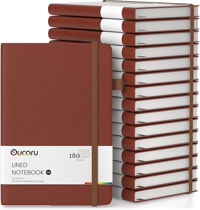 Oucaru Lined Journal Notebook, 16 Pack, 180 Pages, A5 Journals by Oucaru