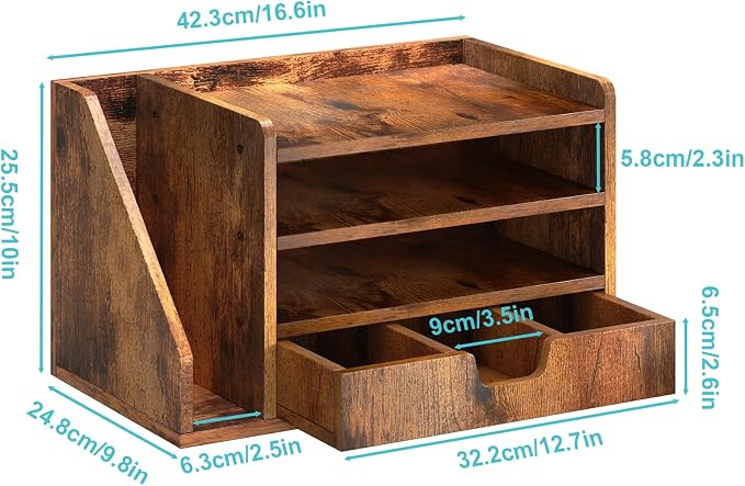 Wood Desk File Organizer with Side File Rack, Space-Efficient Design Easy to - Image 7